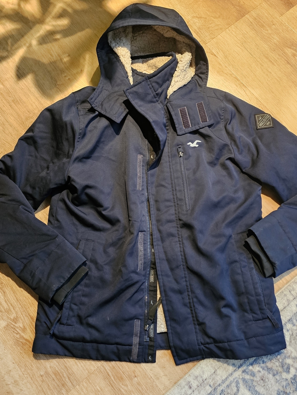 HOLLISTER | ALL WEATHER JACKET | MEN| Small| NAVY BLUE Sherpa Lined Hood